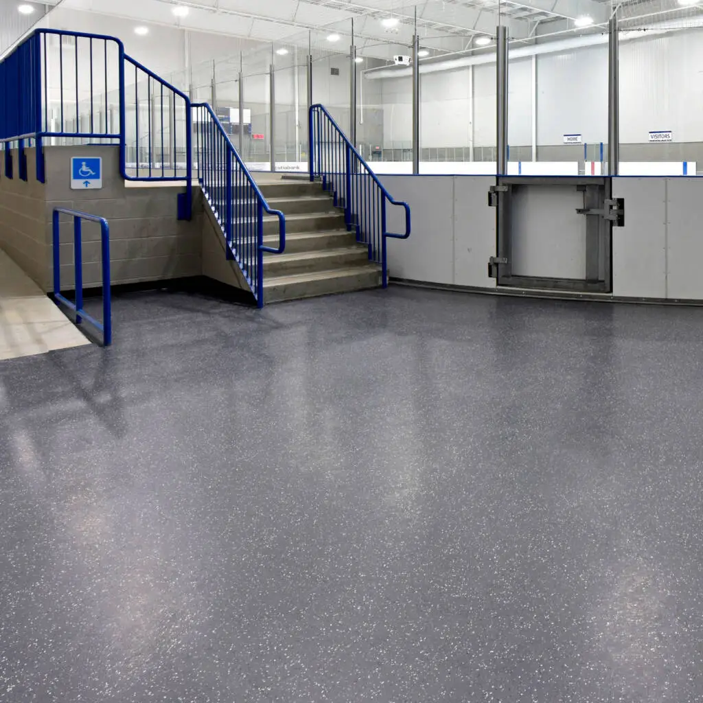 Rubber flooring around ice rink