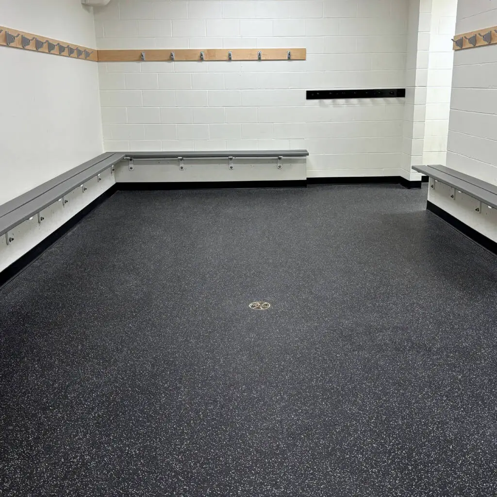 Rubber flooring in arena change room
