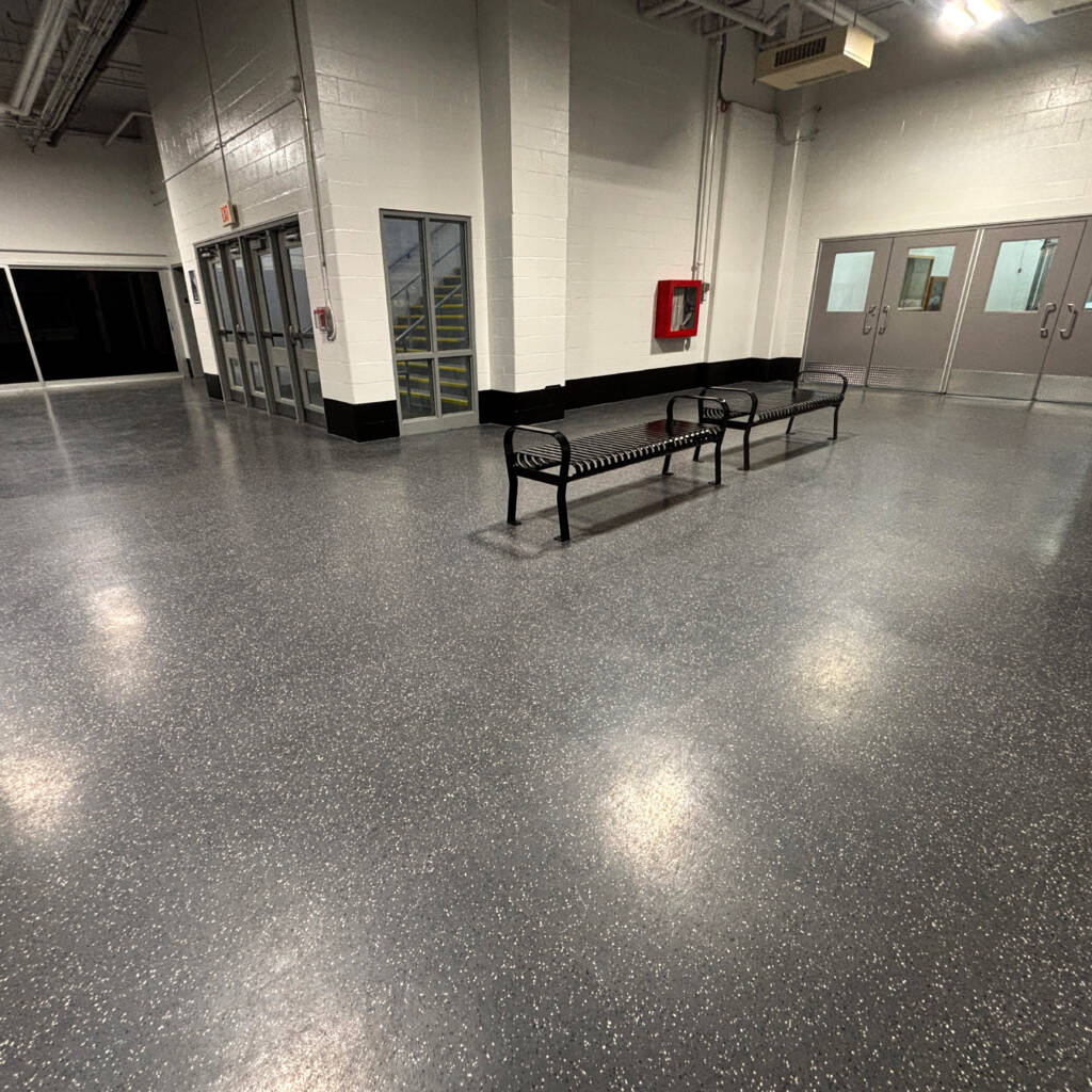 Arena lobby with rubber flooring